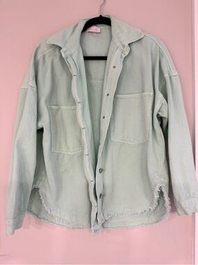 Pink Lily Mint Green Oversized Jean Jacket